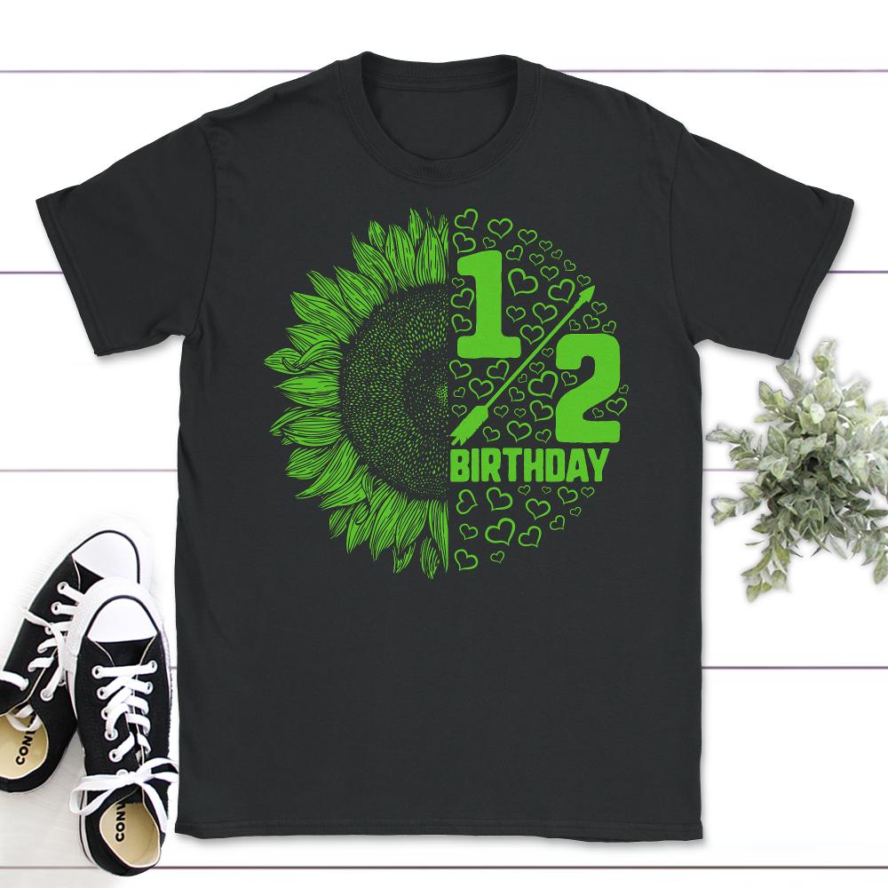 1/2 birthday Shirt, Half Birthday 6 Months Sunflower Gift Tee, Half - Unisex T-Shirt - Black