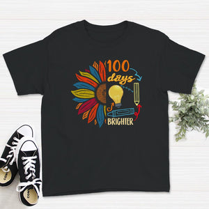 100 Days Brighter, Funny 100 Days Light Bulb Tee, Teacher And Student
