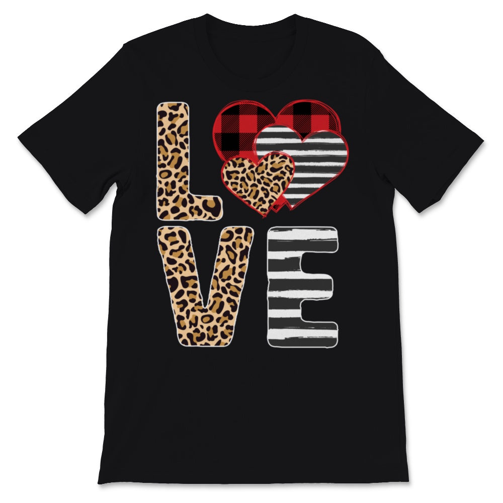 Love Valentine's Day Three 3 Hearts Leopard Buffalo Plaid Zebra Print