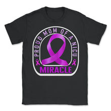 Load image into Gallery viewer, Preemie Mom Shirt, Proud Mom Of A NICU Miracle Purple Ribbon Tee, - Unisex T-Shirt - Black
