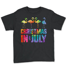 Load image into Gallery viewer, Christmas In July  Pink Flamingo Love Heart Flamingos Summer - Youth Tee - Black
