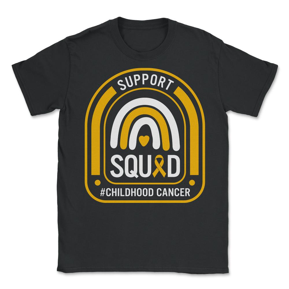 Childhood Cancer Awareness Shirt, Support Squad Gold Ribbon Rainbow - Unisex T-Shirt - Black