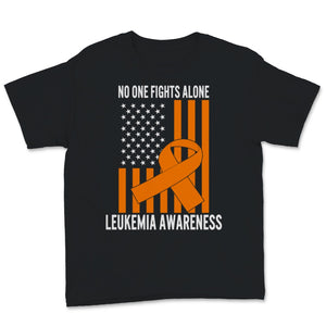 Leukemia Awareness Orange Ribbon US Flag No One Fights Alone Cancer