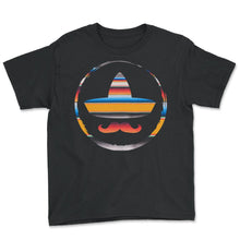 Load image into Gallery viewer, Cinco De Mayo Shirt, Mustache Mexican Hat, May 5th Fiesta Mexico - Youth Tee - Black
