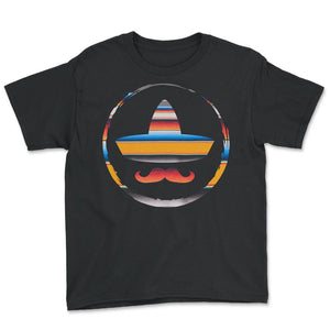 Cinco De Mayo Shirt, Mustache Mexican Hat, May 5th Fiesta Mexico - Youth Tee - Black