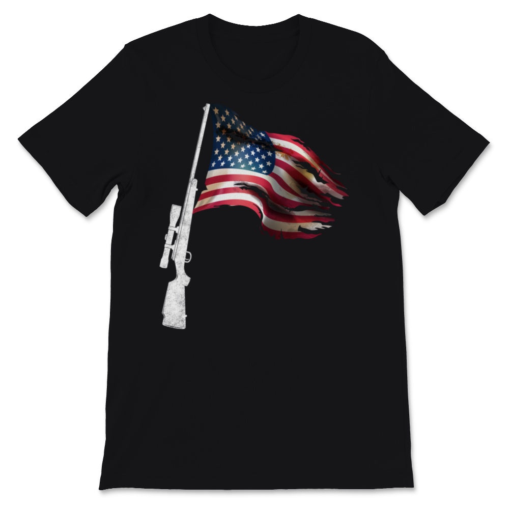 Hunting Rifle Gun USA American Flag Burned Gift For Deer Hunting Hunt