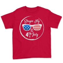 Load image into Gallery viewer, 4th Of July Shirt, Stayin Fly Sunglasses USA Flag Independence Day - Youth Tee - Red

