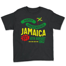 Load image into Gallery viewer, Jamaica Shirt, Happy Independence Jamaica Flag Design Tee, - Youth Tee - Black
