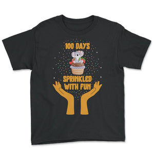 School Shirt, 100 Days Of Sprinkled With Fun Koala Cupcake Tee, Back - Youth Tee - Black