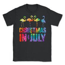 Load image into Gallery viewer, Christmas In July  Pink Flamingo Love Heart Flamingos Summer - Unisex T-Shirt - Black

