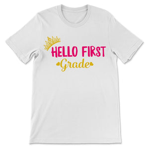 Hello First Grade Student Teacher Colorful Back To School Gold Crown