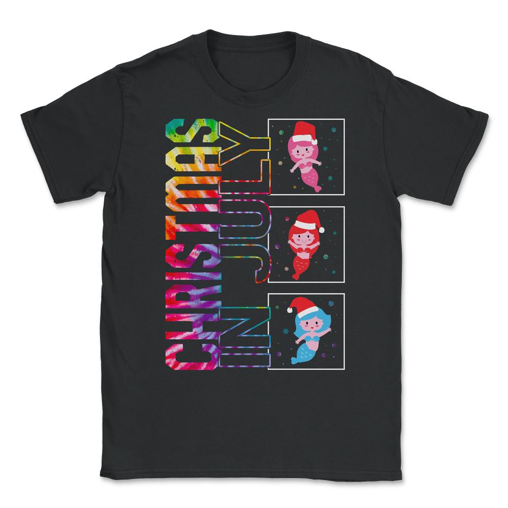 Christmas In July Shirt, Santa Mermaid Christmas Cute Tee Summer - Unisex T-Shirt - Black