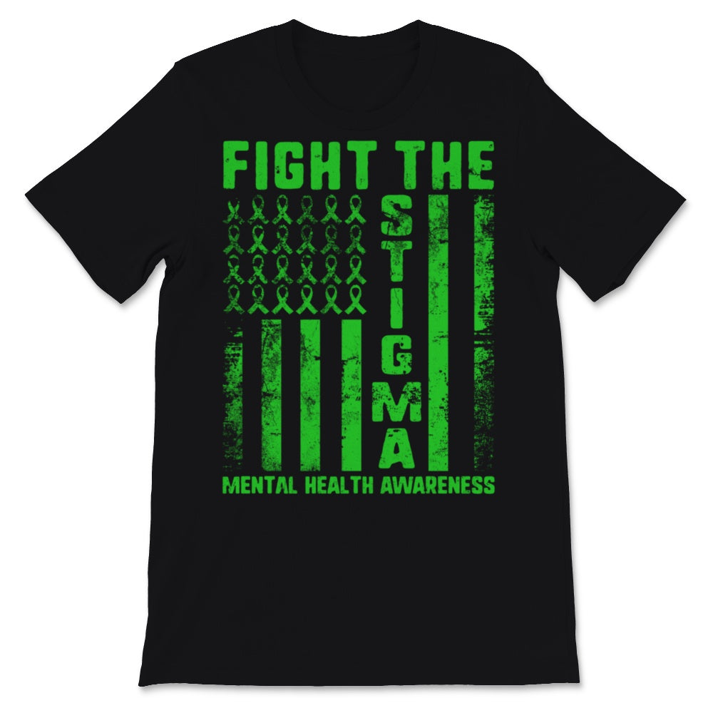 Fight The Stigma USA Flag Mental Health Disease Awareness Green