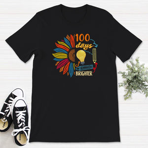 100 Days Brighter, Funny 100 Days Light Bulb Tee, Teacher And Student