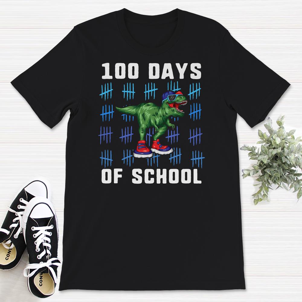 100 Days Of School Shirt, 100 Days Of School Dinosaur T-Rex Tee,