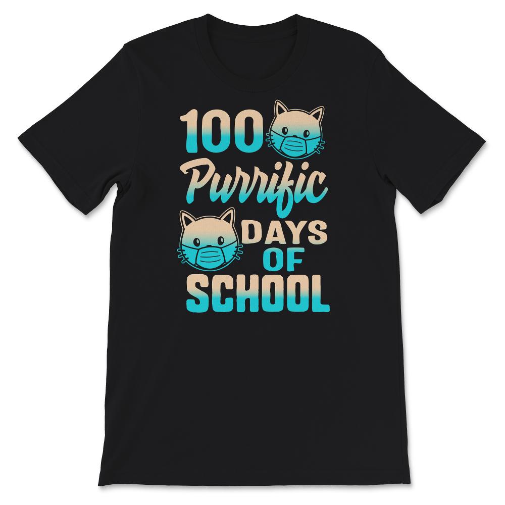 100 Purrific Days Of School, Funny 100 Days Cat Mask Tee, Teacher And
