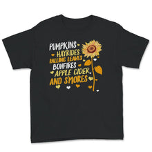 Load image into Gallery viewer, Pumpkins Hayrides Falling Leaves S&#39;mores and Bonfires, Fall T-shirt,
