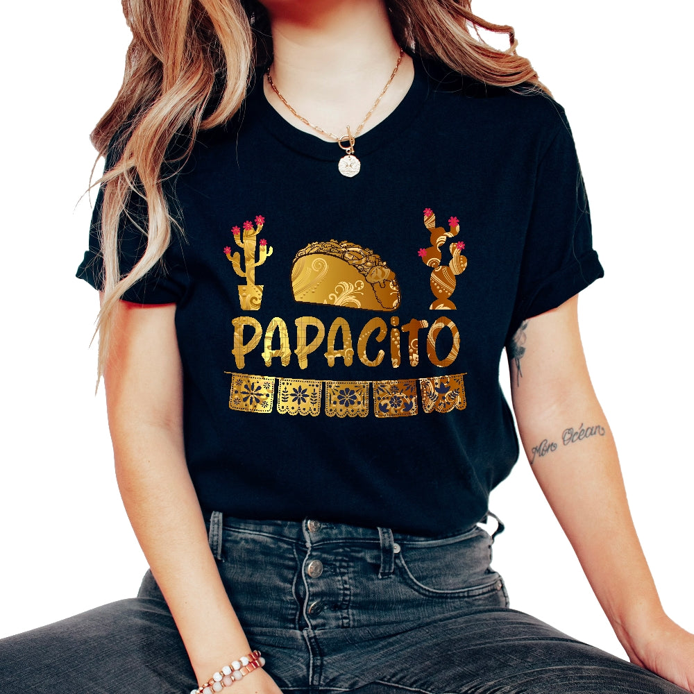 Mens Papacito Mexican Sombrero Cinco de Mayo Gift for Dad Father Papa - Unisex T-Shirt - Black