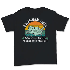 US National Parks Map Shirt, Hiking Camping Sweater, Adventure Awaits