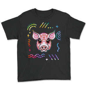 Dia De Los Muertos Shirt, Pig Sugar Skull Tee, Dead Animal Skull - Youth Tee - Black