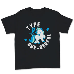 Type One Derful Diabetes T1 Awareness Cute Unicorn White Blue Ribbon
