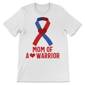 Mom of a Heart Warrior CHD Disease Awareness Red Blue Ribbon Love