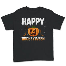 Load image into Gallery viewer, Happy Hockeyween Shirt, Hockey Player Funny Tee, Hockey Pumpkin
