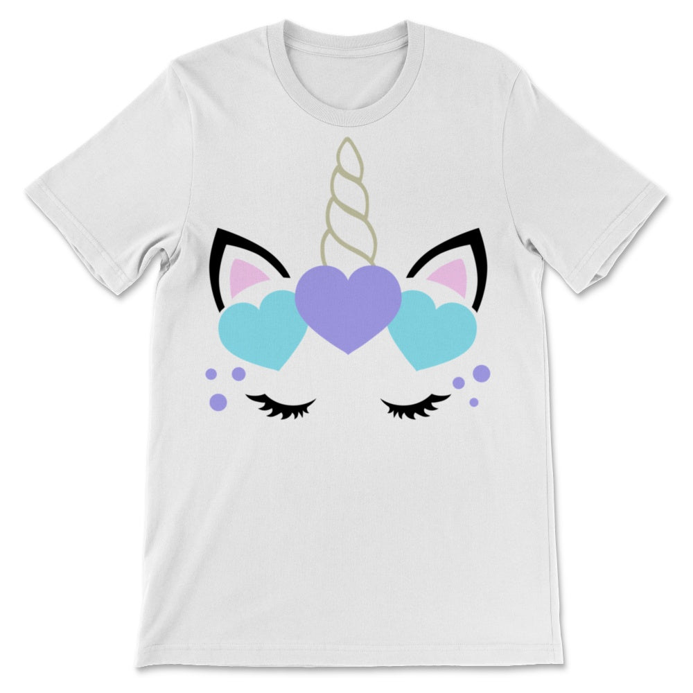 Cute Unicorn Face Valentine's Day Shirt Purple Hearts Gift For Her