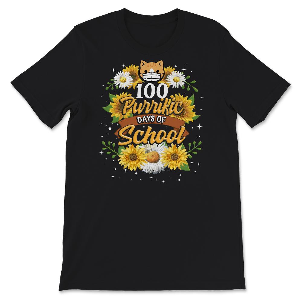 100 Purrific Days Of School, Funny 100 Days Cat Mask Tee, Teacher And