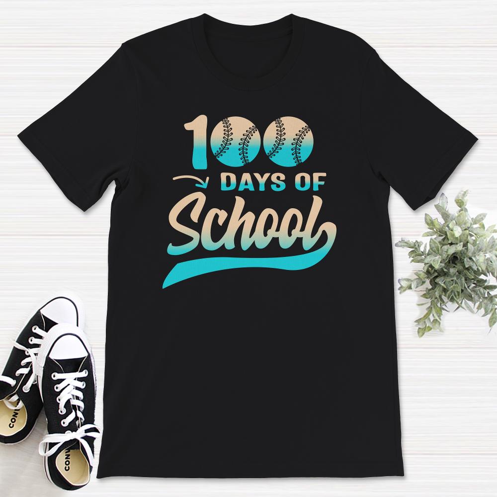 100 Days Of School, Funny 100 Days Baseball Tee, Teacher And Student