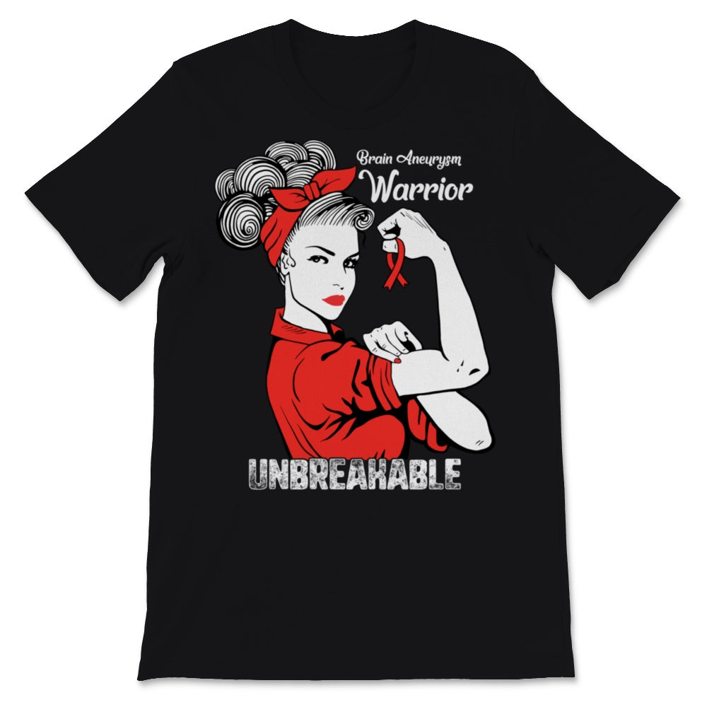Brain Aneurysm Awareness Warrior Unbreakable Strong Woman Red Ribbon