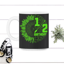 Load image into Gallery viewer, 1/2 birthday Shirt, Half Birthday 6 Months Sunflower Gift Tee, Half - 11oz Mug - Black on White
