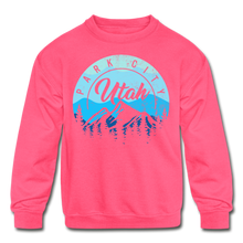 Load image into Gallery viewer, Park City Utah Shirt, Vintage Souvenir Skier Gift, Park City Snowflakes Snowboarding Lover Gift, Park Lover Ski Winter Sports Kids&#39; Crewneck Sweatshirt - neon pink

