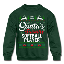 Load image into Gallery viewer, Softball Player Kids' Crewneck Sweatshirt - forest green
